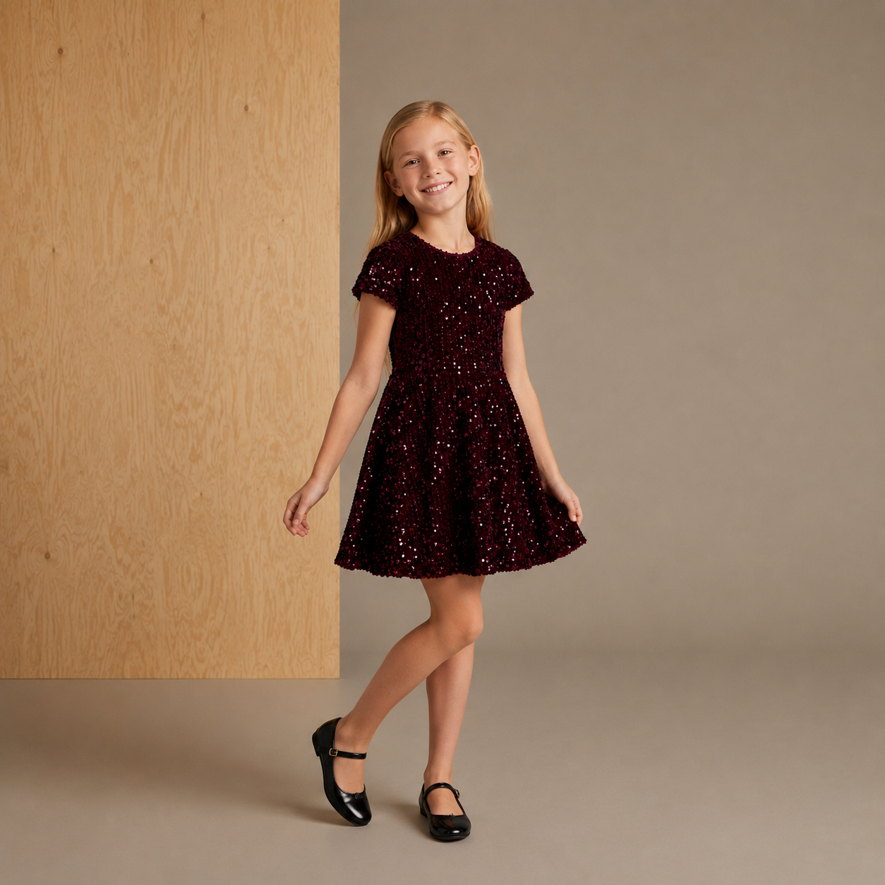 Wine Solid Playful Classic Partywear Dress