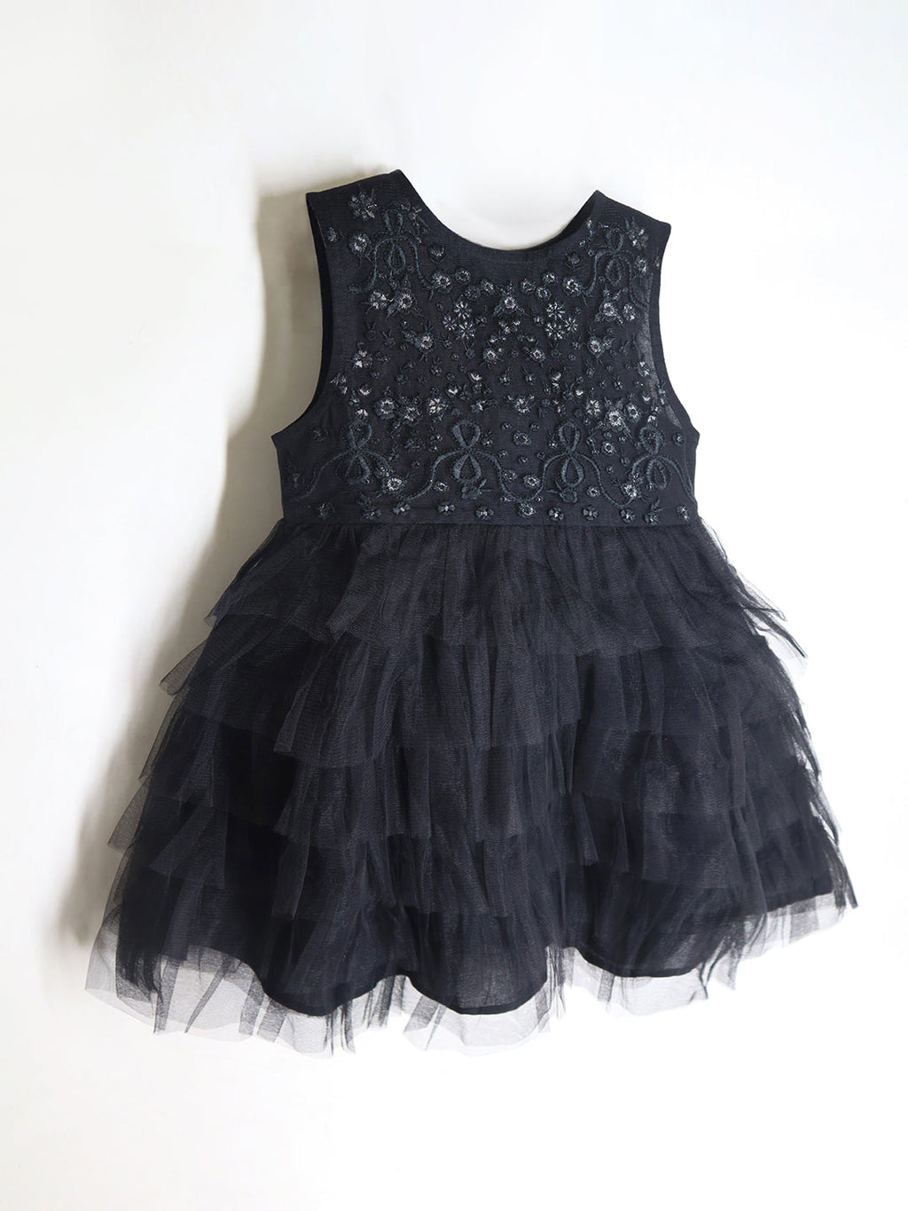 Cherry Crumble Black Solid Embroidered Playful Classic Summer Dress