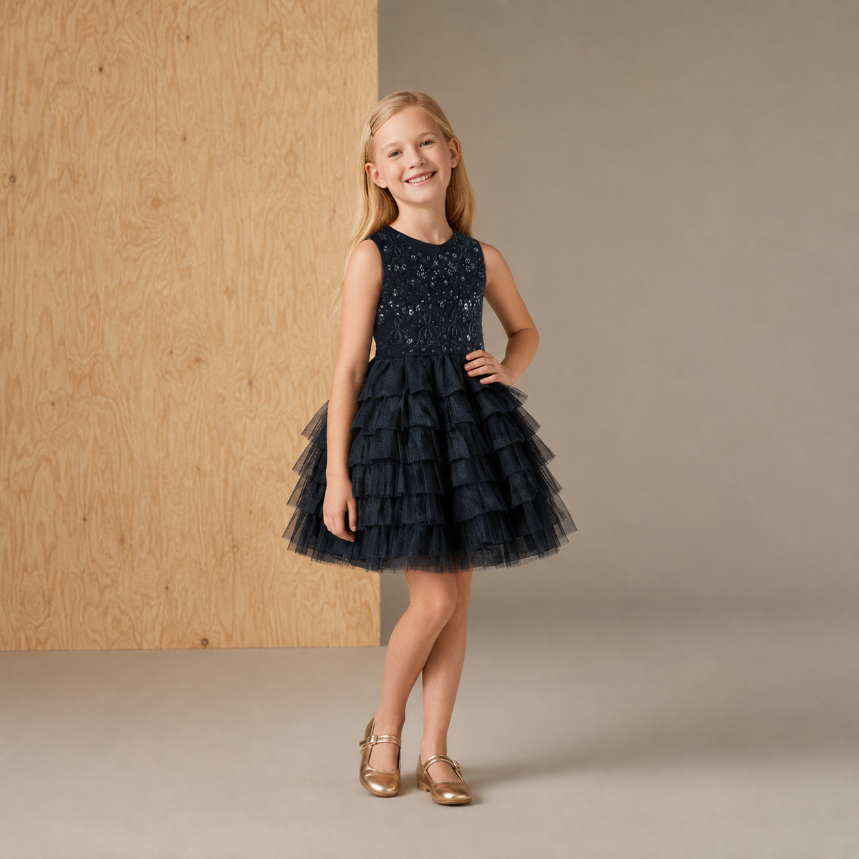 Black Solid Embroidered Playful Classic Summer Dress