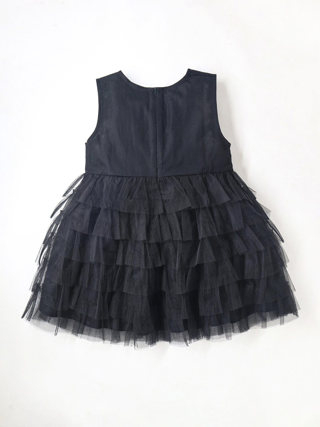 Cherry Crumble Black Solid Embroidered Playful Classic Summer Dress