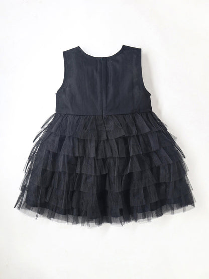 Cherry Crumble Black Solid Embroidered Playful Classic Summer Dress