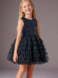 Cherry Crumble Black Solid Embroidered Playful Classic Summer Dress