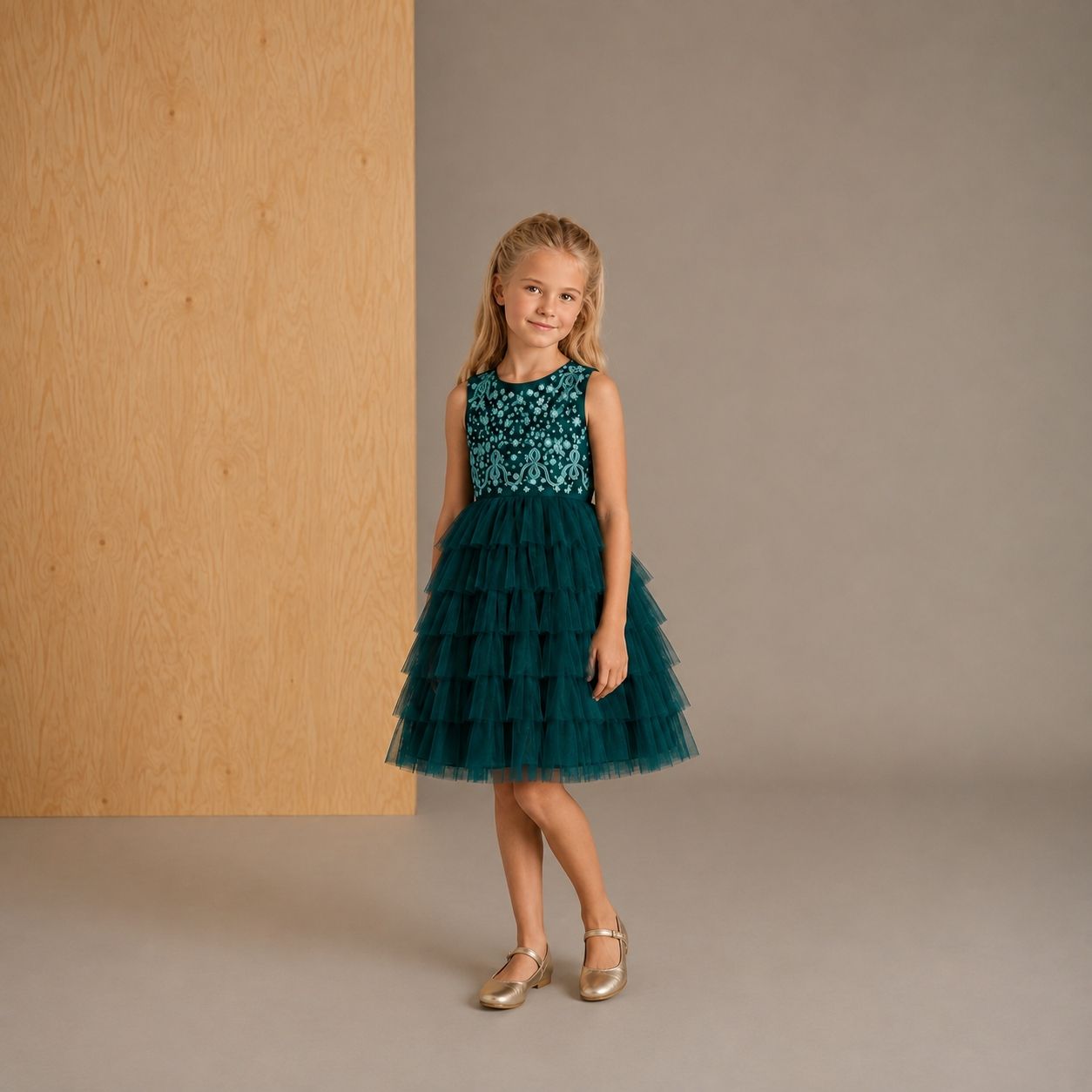 Green Solid Embroidered Cozy Elegant Summer Dress