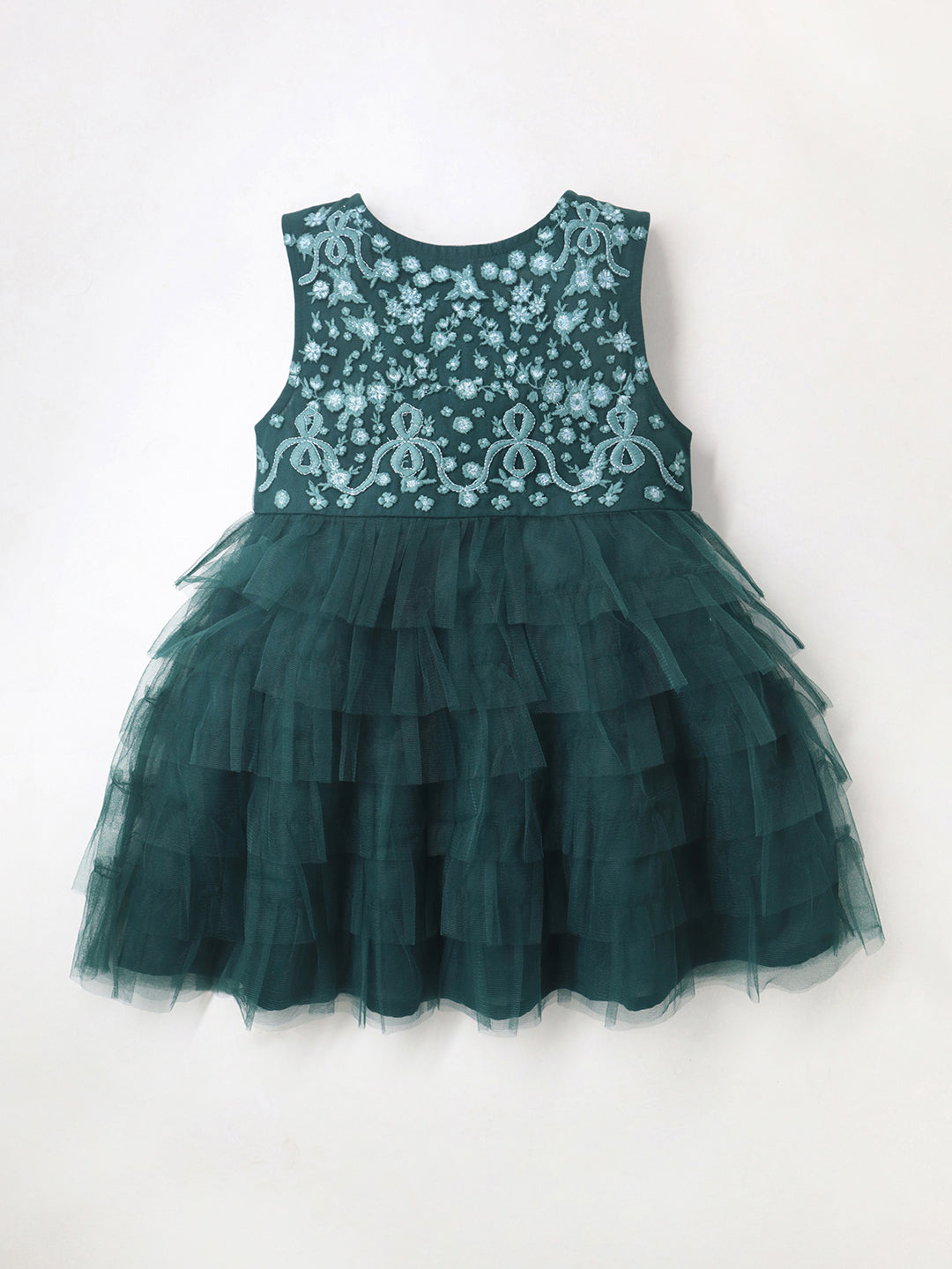 Cherry Crumble Green Solid Embroidered Cozy Elegant Summer Dress