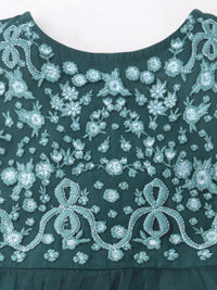 Green Solid Embroidered Cozy Elegant Summer Dress