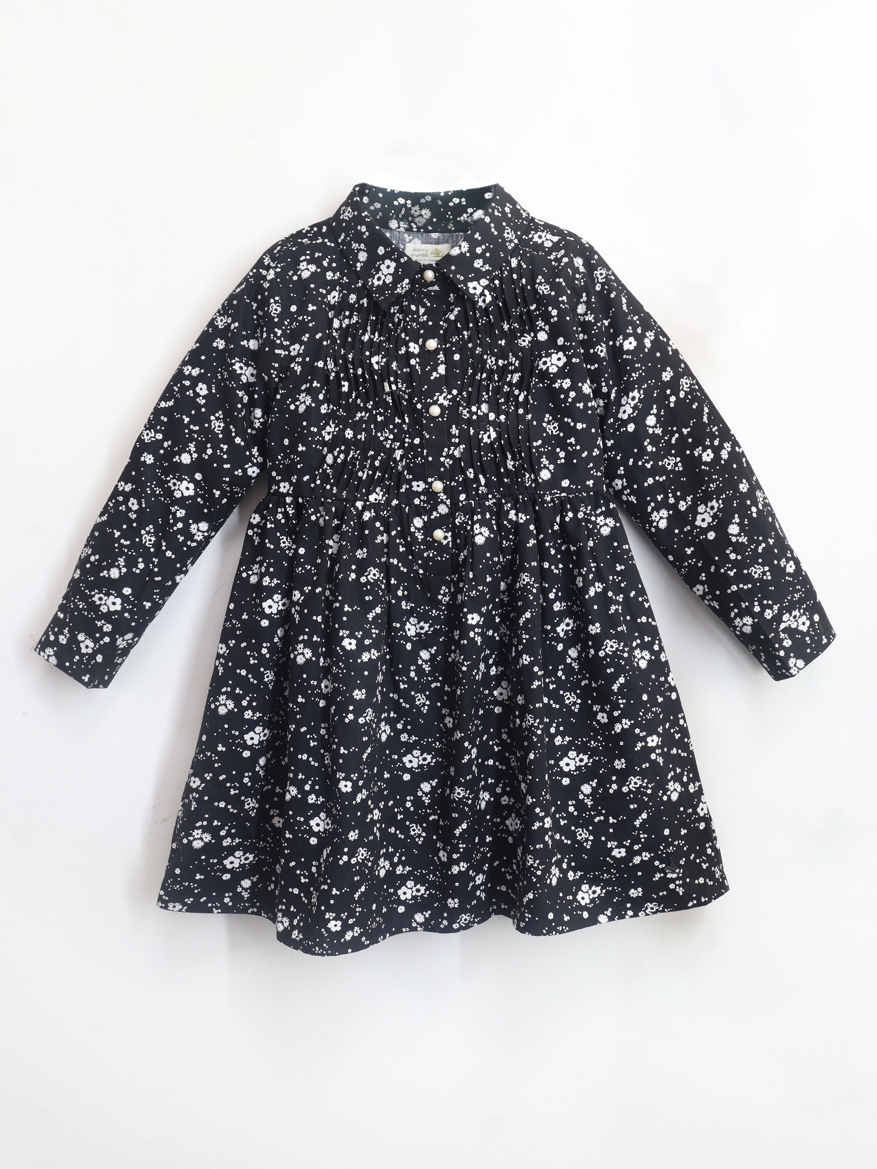 Cherry Crumble Black Floral Printed Snug Classic Dress