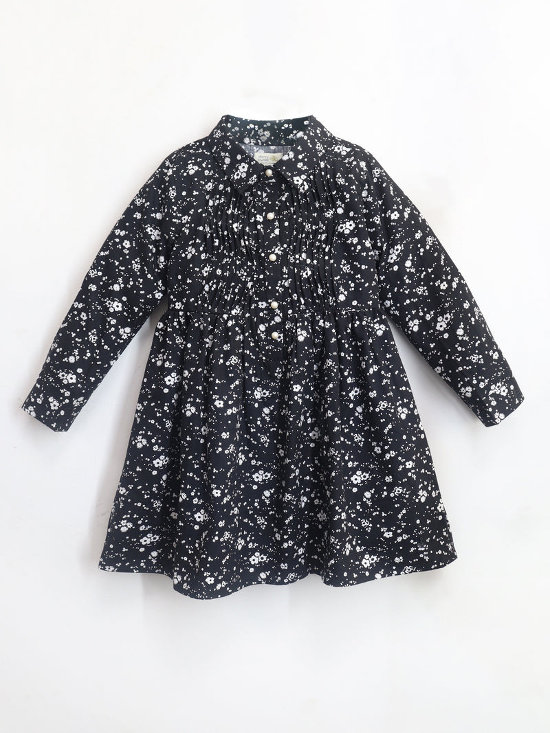 Black Floral Printed Snug Classic Dress