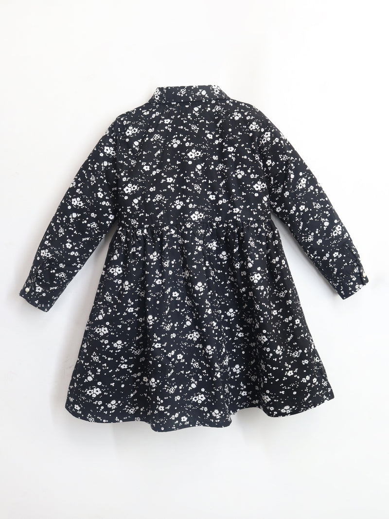 Black Floral Printed Snug Classic Dress