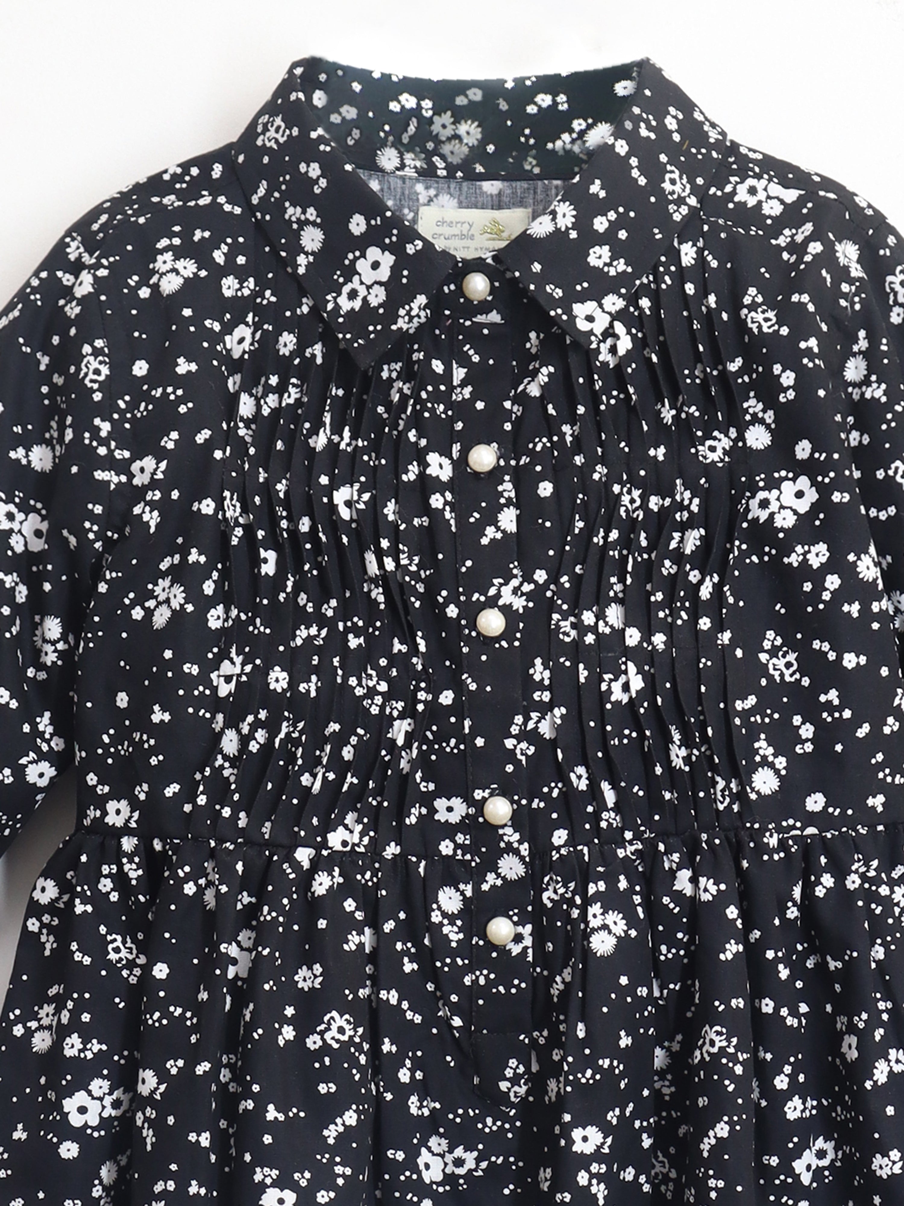 Cherry Crumble Black Floral Printed Snug Classic Dress