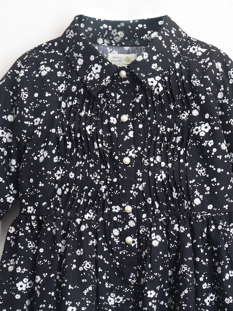 Black Floral Printed Snug Classic Dress