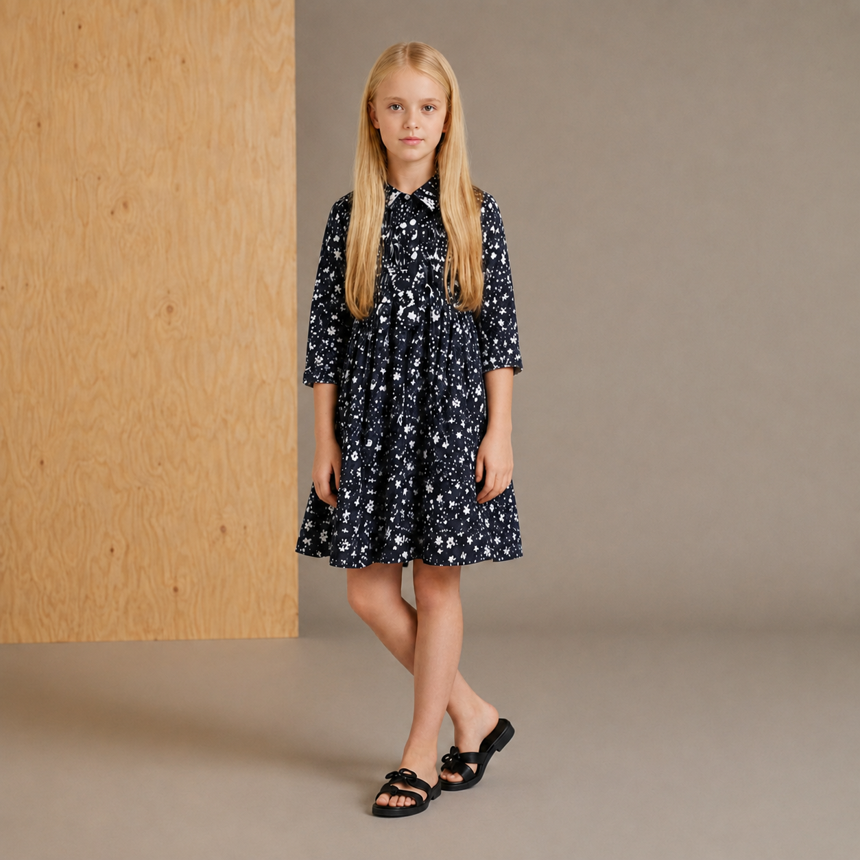 Black Floral Printed Snug Classic Dress