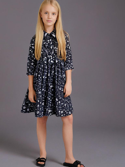 Cherry Crumble Black Floral Printed Snug Classic Dress