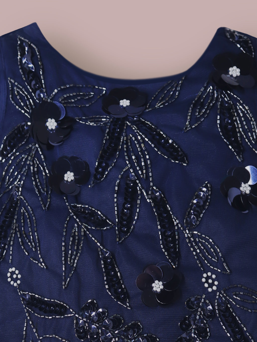 Mädchen-Partykleid Marineblau mit Paillettenapplikationen – Ärmellos