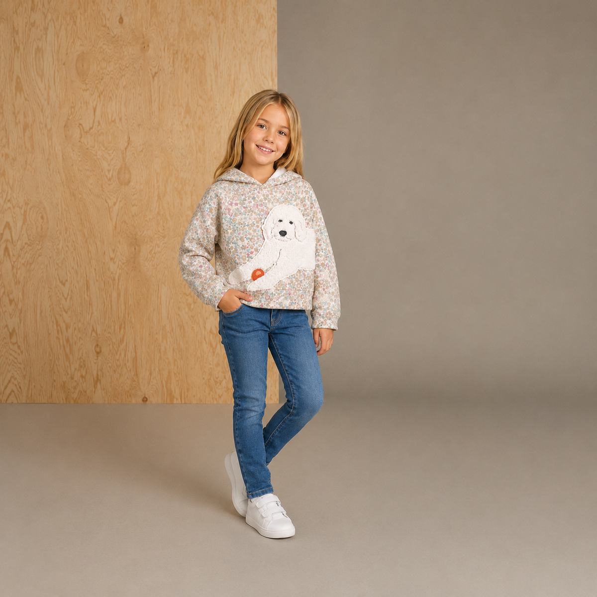 Mehrfarbig bedrucktes Applikations-Sweatshirt mit niedlichem Smart-Design