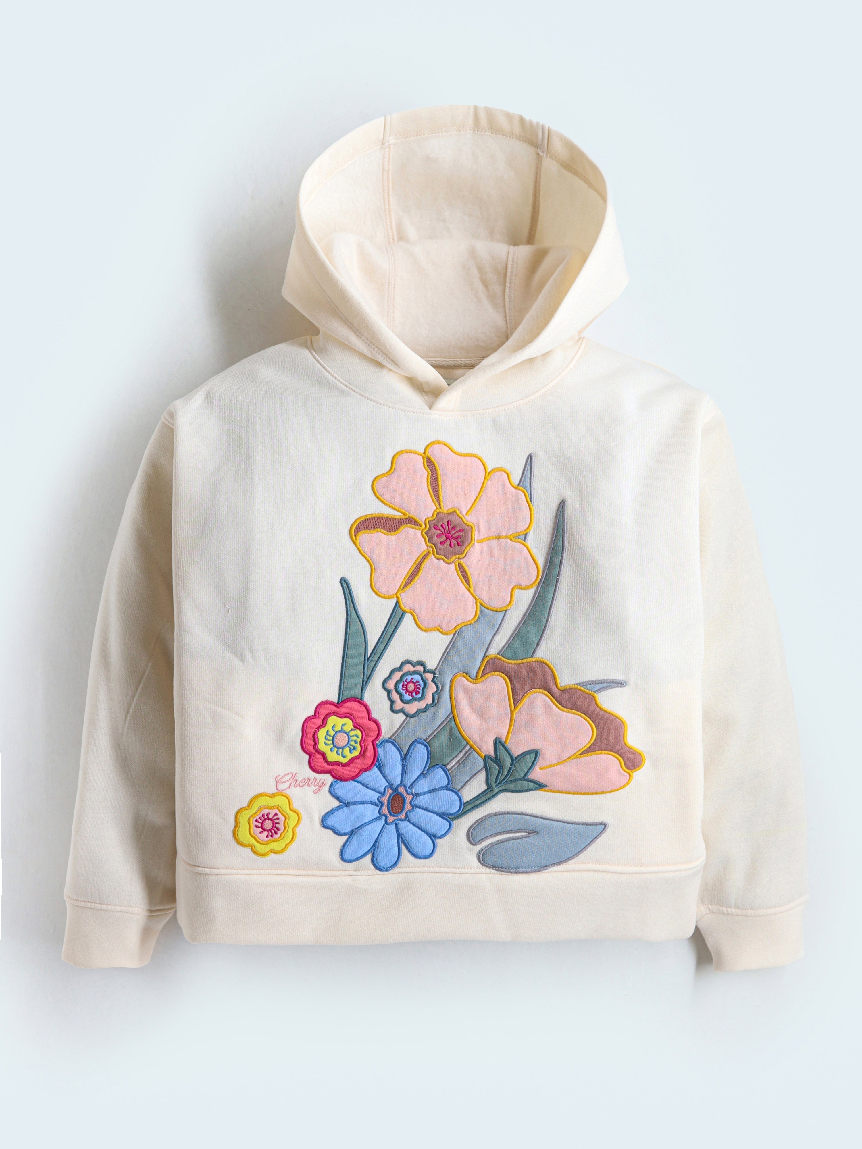 Cherry Crumble Cream Solid Applique Cozy Smart Sweatshirt