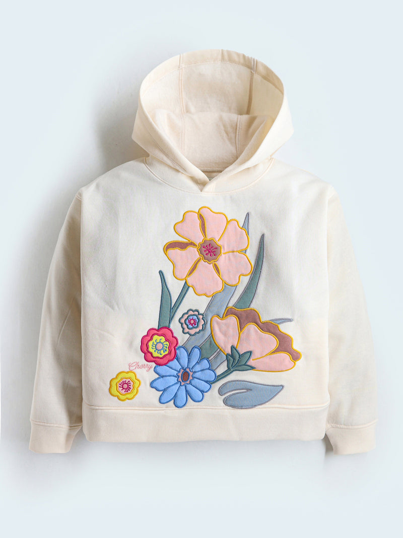 Cream Solid Applique Cozy Smart Sweatshirt