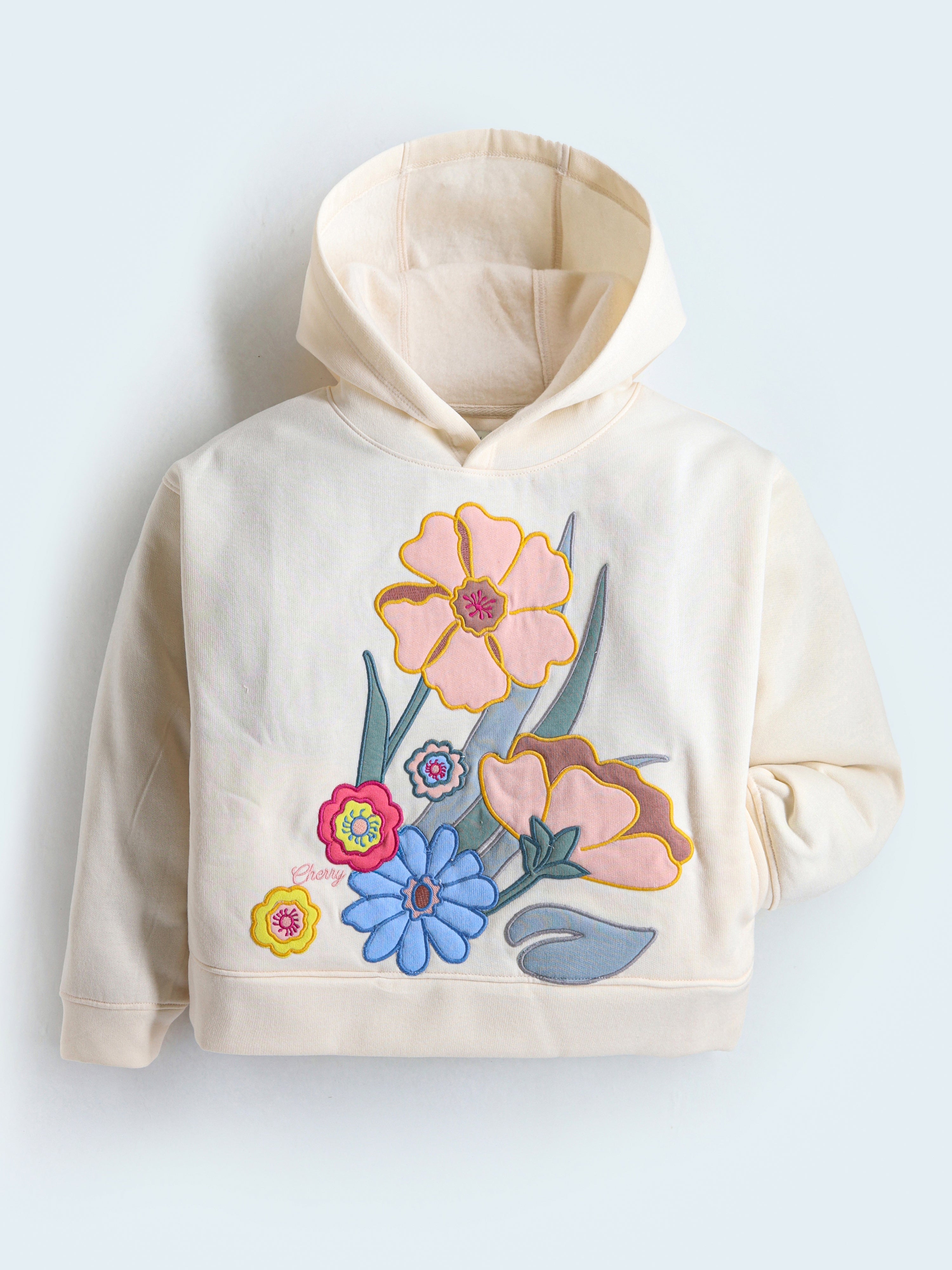 Cherry Crumble Cream Solid Applique Cozy Smart Sweatshirt