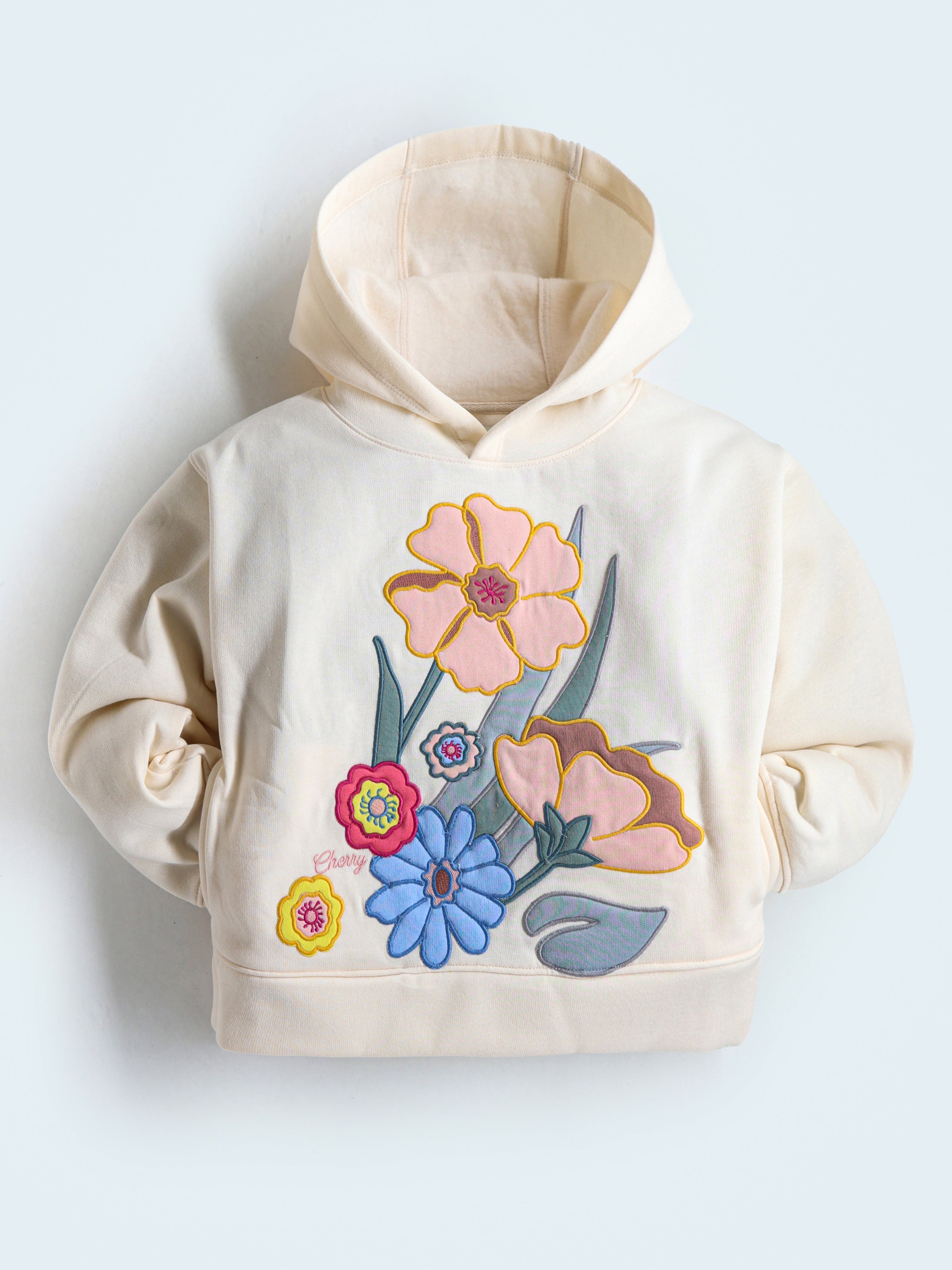 Cherry Crumble Cream Solid Applique Cozy Smart Sweatshirt