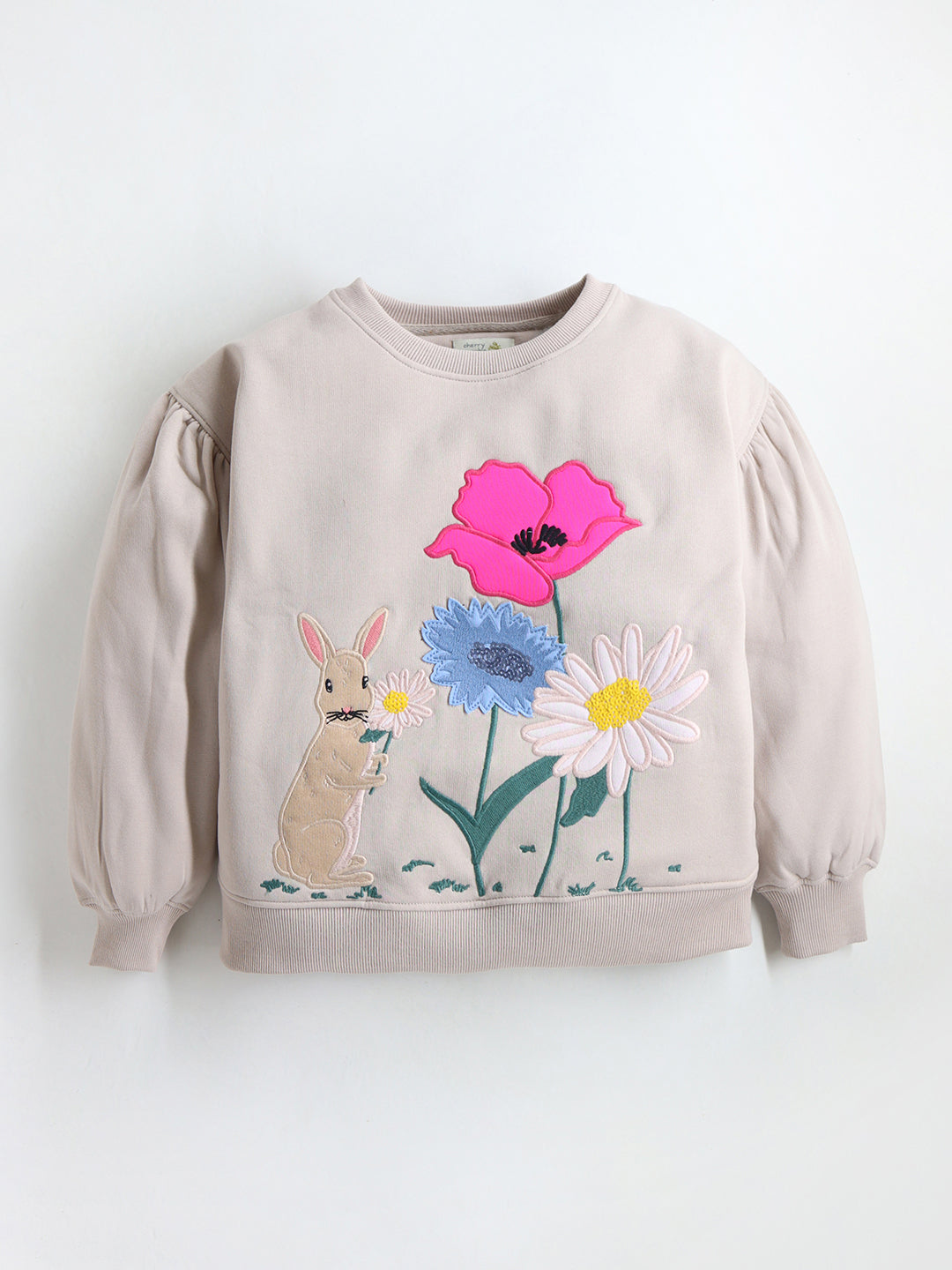 Cherry Crumble Cream Solid Applique Charming Classic Winter Sweatshirt