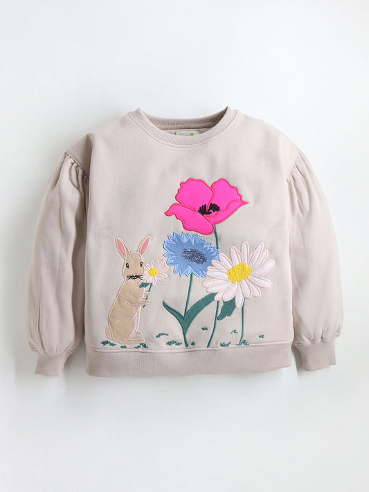 Cherry Crumble Cream Solid Applique Charming Classic Winter Sweatshirt