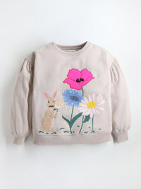 Cream Solid Applique Charming Classic Winter Sweatshirt