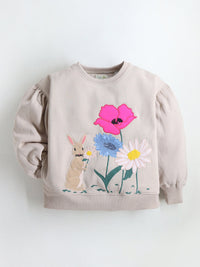 Cream Solid Applique Charming Classic Winter Sweatshirt