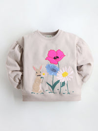 Cream Solid Applique Charming Classic Winter Sweatshirt
