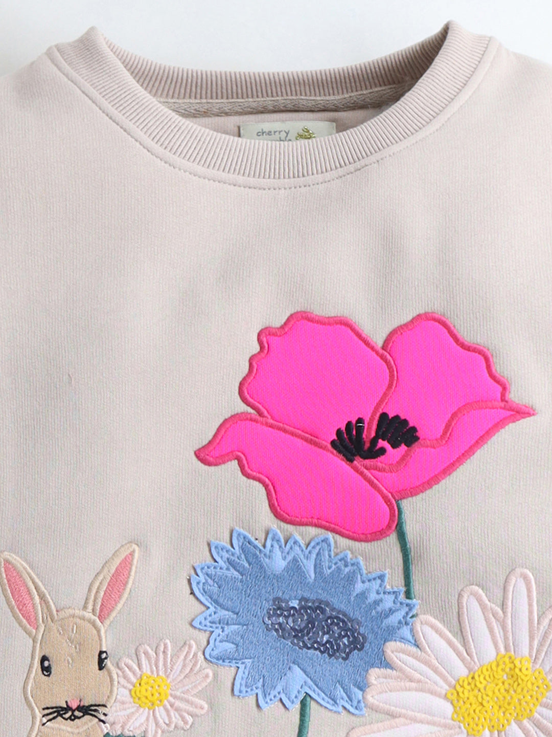 Cherry Crumble Cream Solid Applique Charming Classic Winter Sweatshirt
