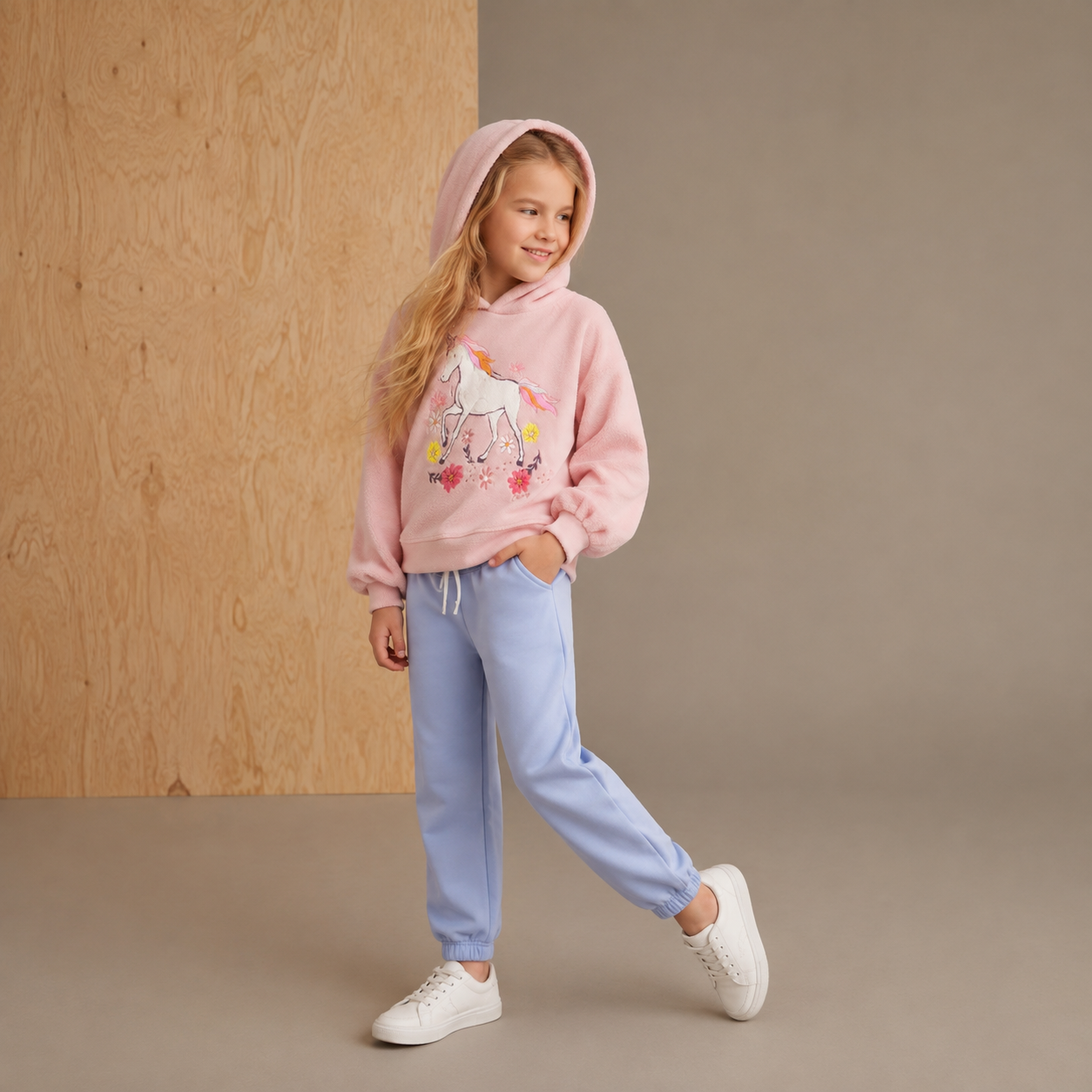 Light Pink Animal Print Girls Hoodie