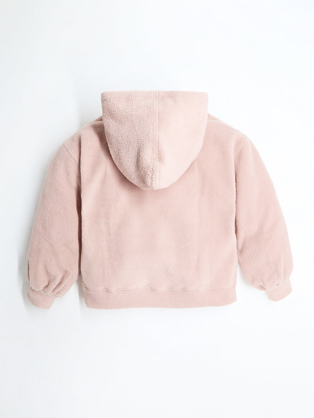 Cherry Crumble Salmon Solid Full Sleeves Hooded Loose Fit Applique Sweatshirt