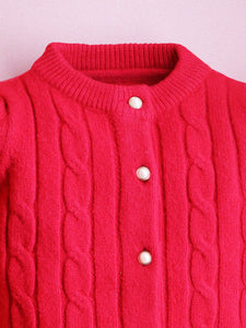 Cherry Crumble Fuchsia Cabel Knit Polyester Blend Full Sleeves Round Neck Casual Wear Fit & Flare Winter Peplum Sweater For Girls