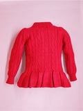 Cherry Crumble Fuchsia Cabel Knit Polyester Blend Full Sleeves Round Neck Casual Wear Fit & Flare Winter Peplum Sweater For Girls