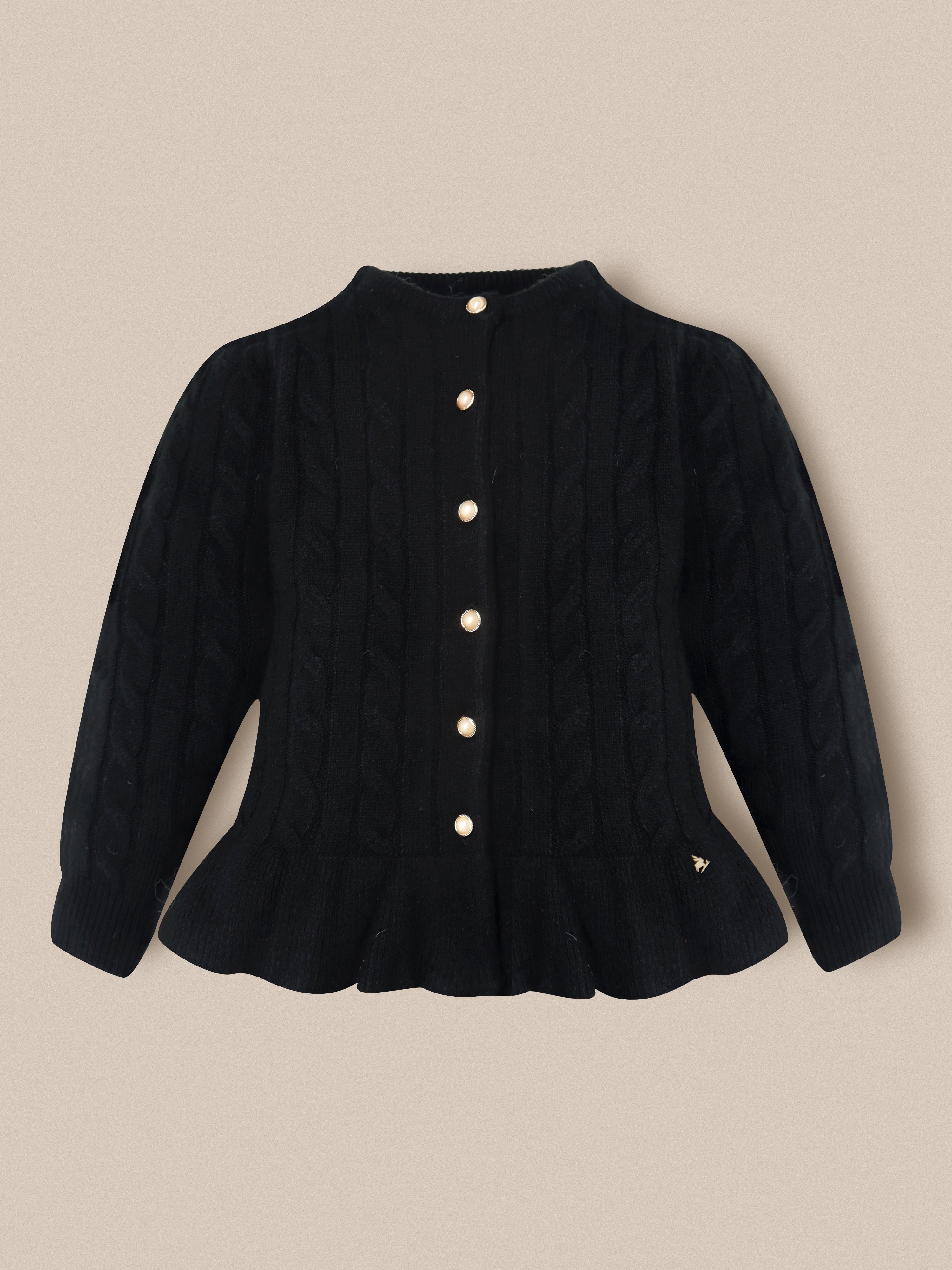 Cherry Crumble Black Cable Knit Trendy Classic Winter Sweater