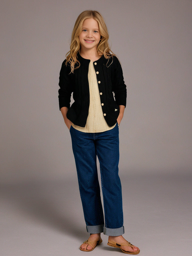 Cherry Crumble Black Cable Knit Trendy Classic Winter Sweater