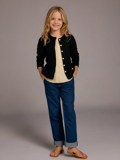 Cherry Crumble Black Cable Knit Trendy Classic Winter Sweater