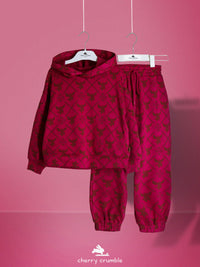Fuchsia Snug Elegant Jacquard Printed Sweatshirt Set