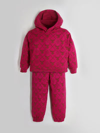 Fuchsia Snug Elegant Jacquard Printed Sweatshirt Set