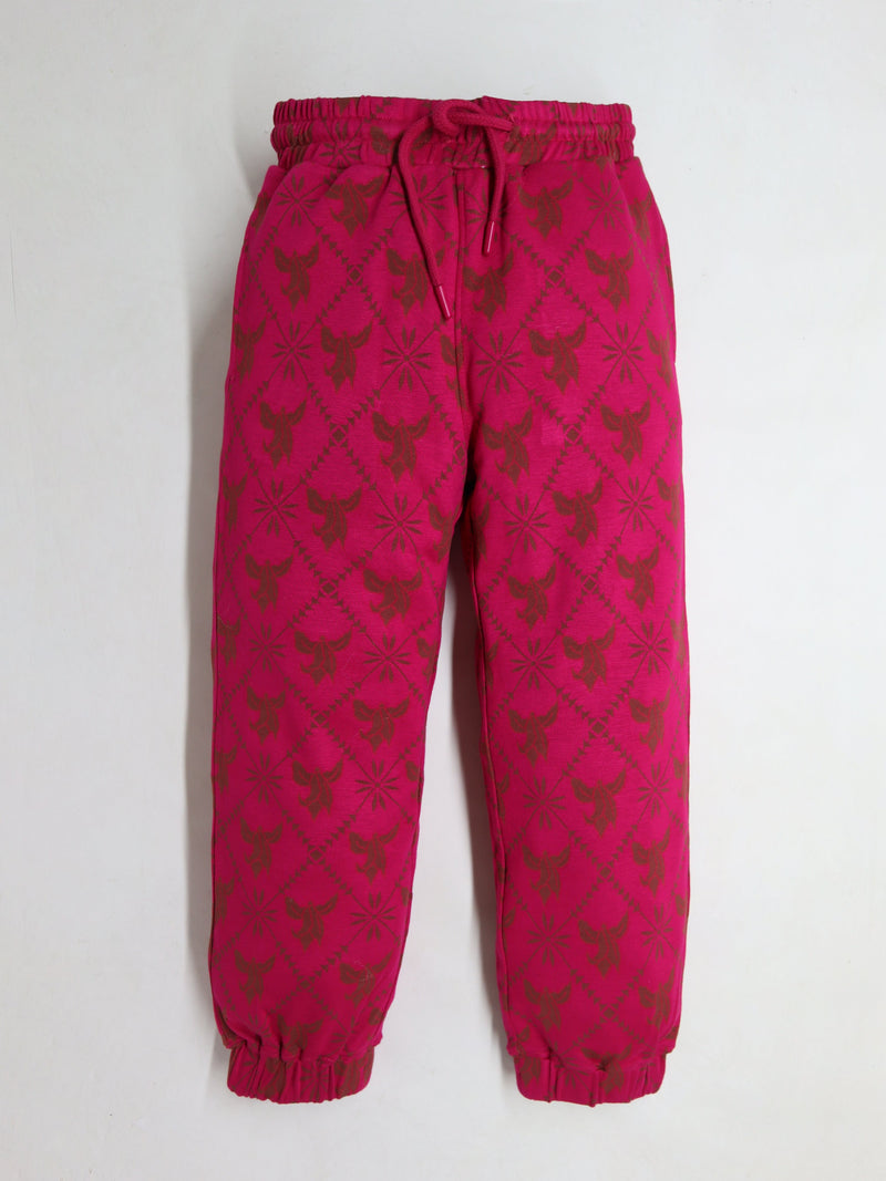 Fuchsia Snug Elegant Jacquard Printed Sweatshirt Set