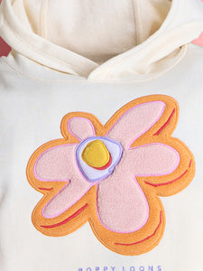 Cherry Crumble Girls Cream Regular Length Day Wear Applique With Embroidery Solid Sweatshirt Set