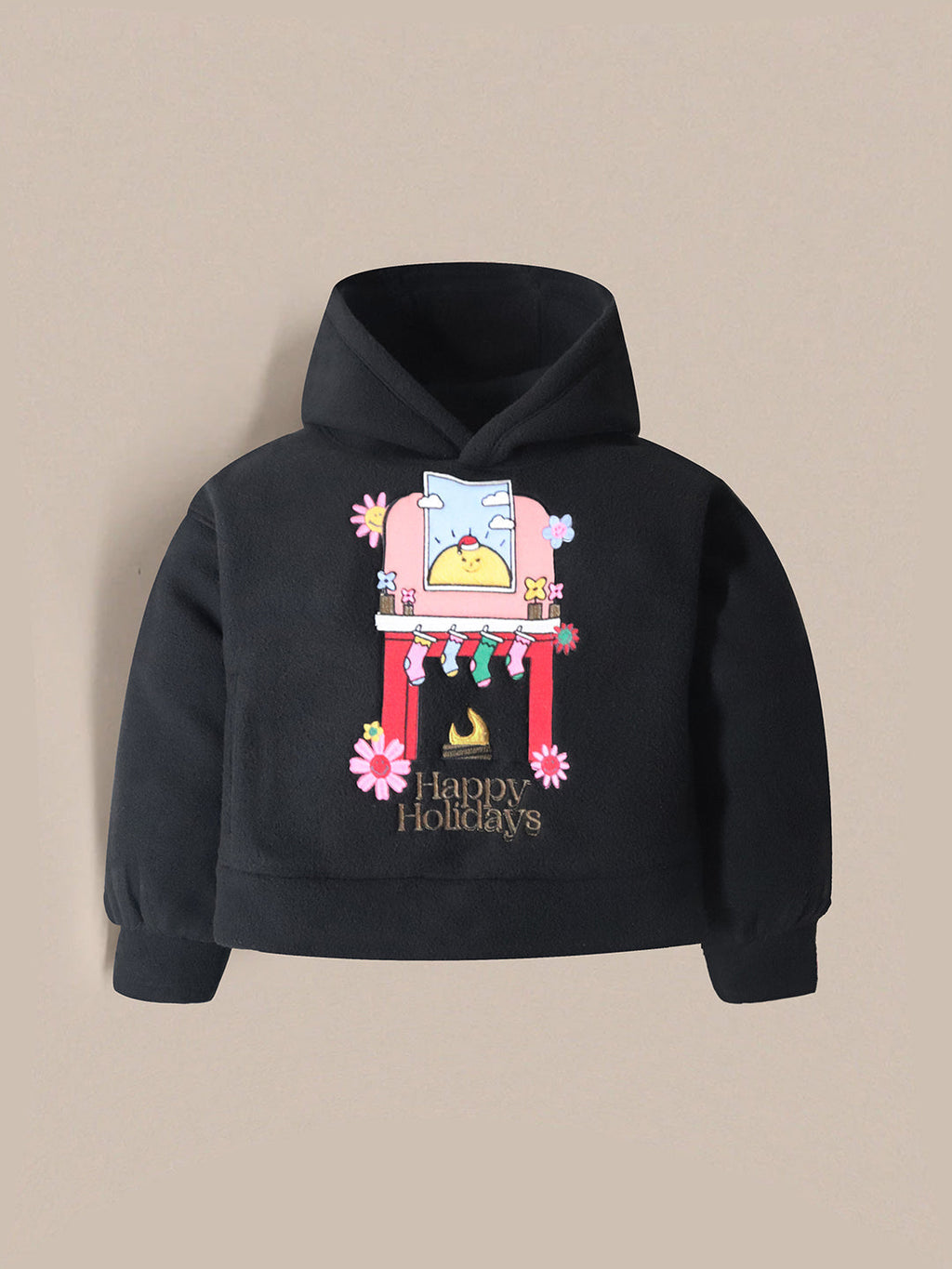 Cherry Crumble Black Solid Applique Embroidered Cozy Sweatshirt Set