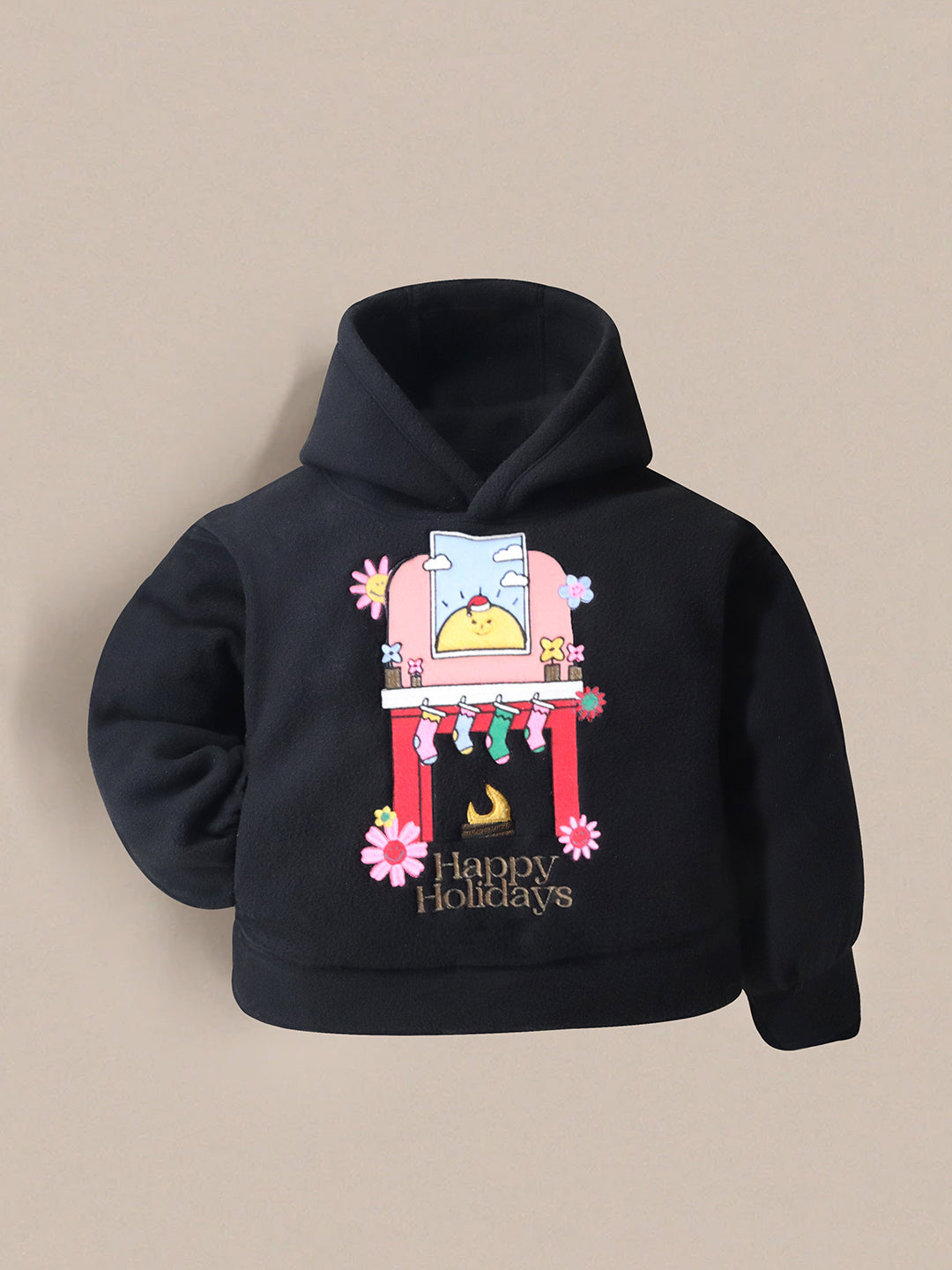 Cherry Crumble Black Solid Applique Embroidered Cozy Sweatshirt Set