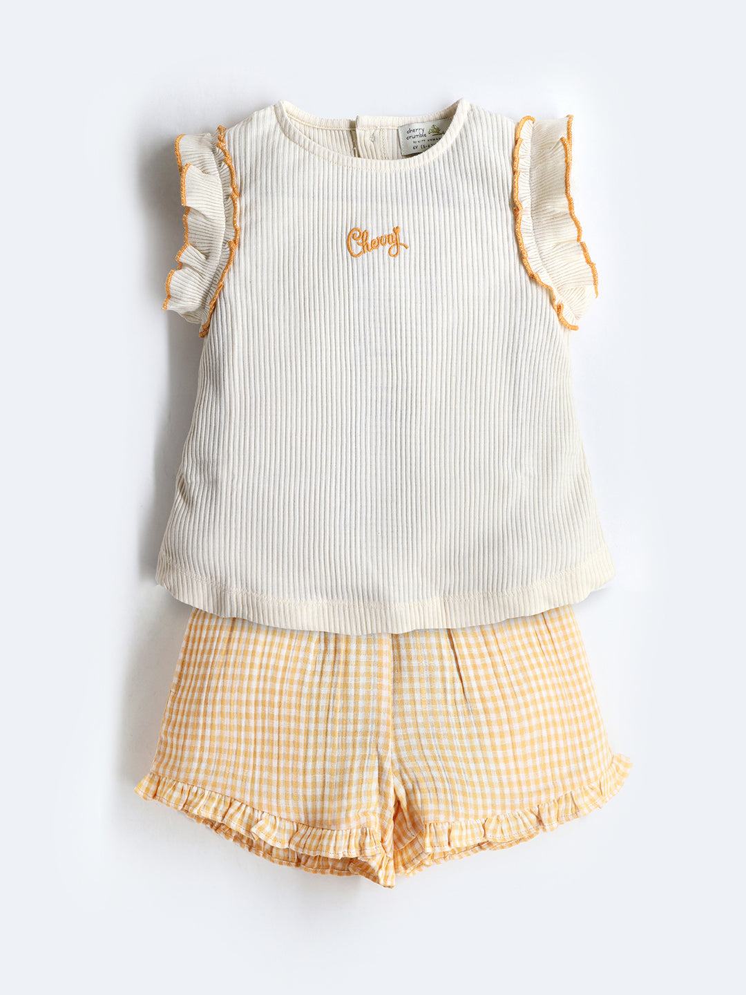 Cherry Crumble Cream & Orange Rib Gingham Embroidered Snug Set