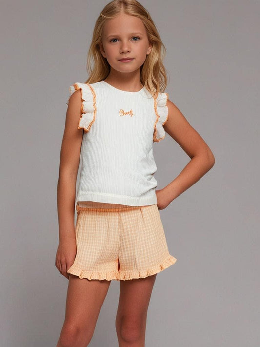 Cherry Crumble Cream & Orange Rib Gingham Embroidered Snug Set