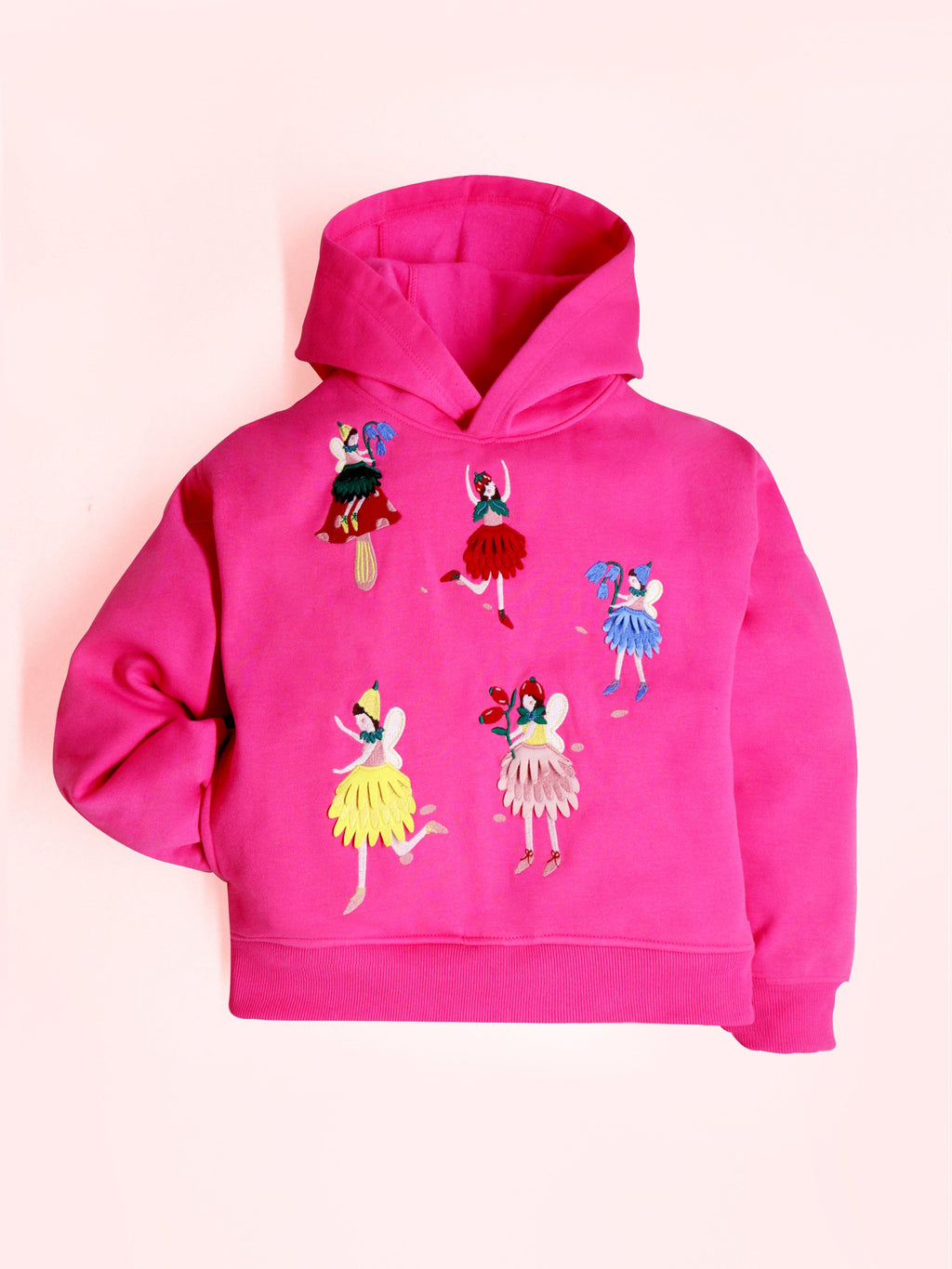 Cherry Crumble Pink Solid Applique Embroidered Sweet Classic Winter Sweatshirt Set