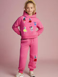 Cherry Crumble Pink Solid Applique Embroidered Sweet Classic Winter Sweatshirt Set