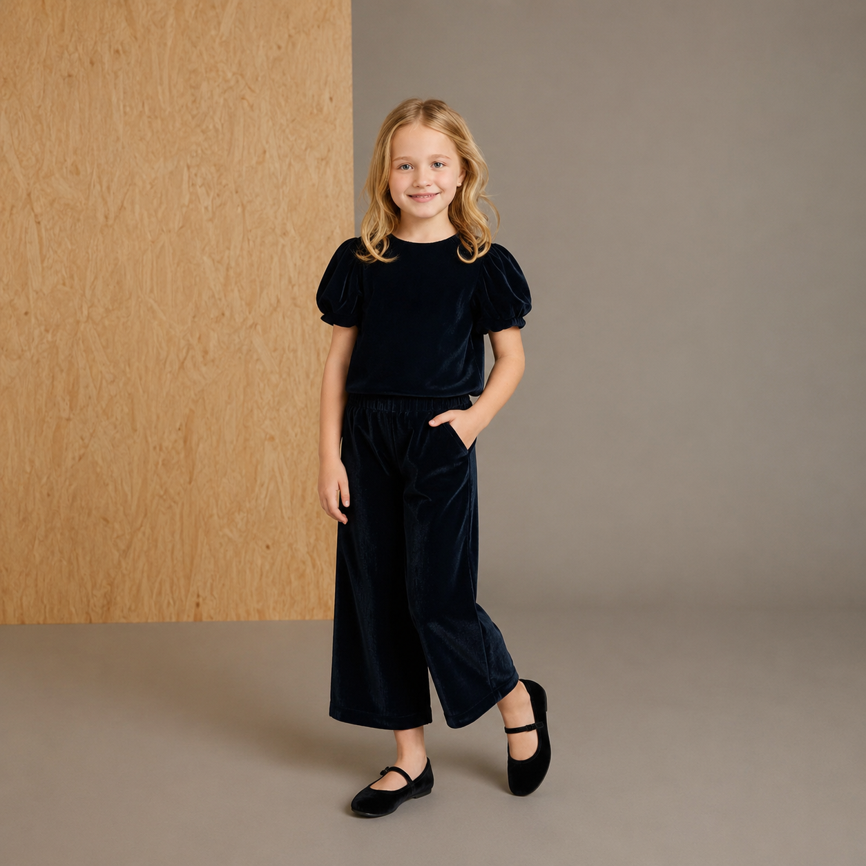 Black Solid Velvet Playful Smart Top