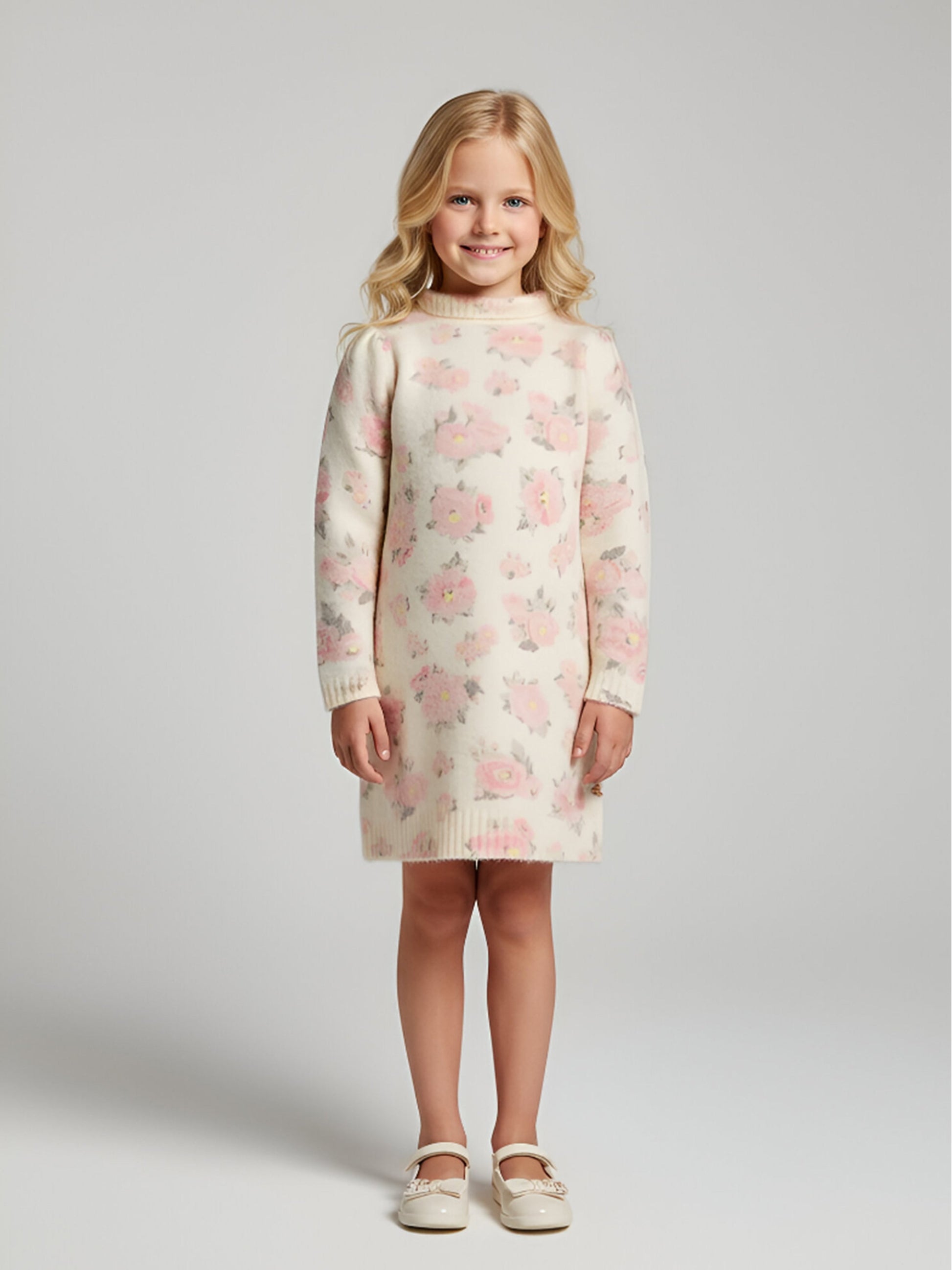 Cherry Crumble floral knit sweater dress for girls