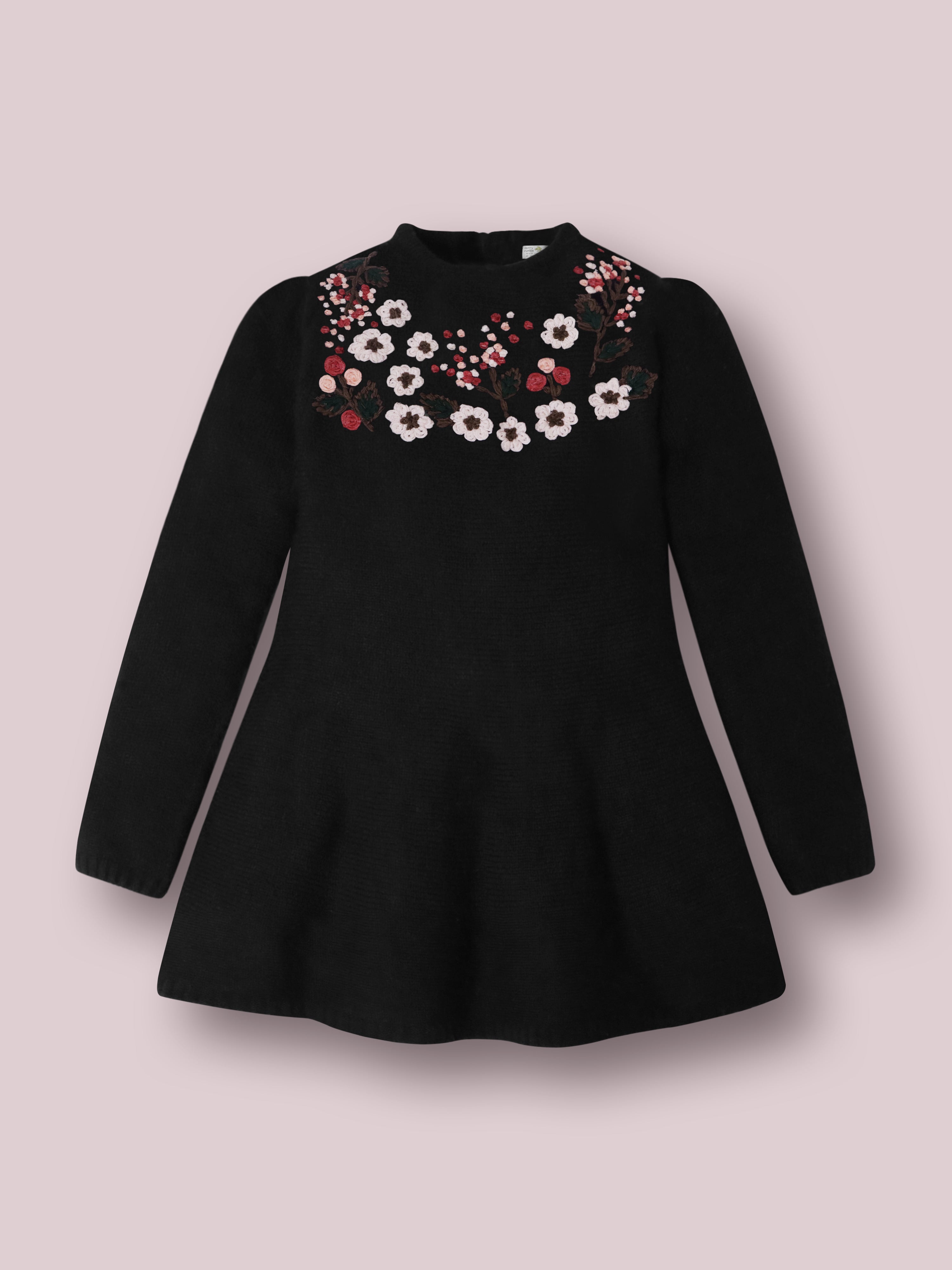 Black Embroidered Winter Dress