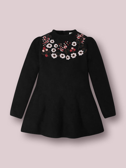 Black Embroidered Winter Dress