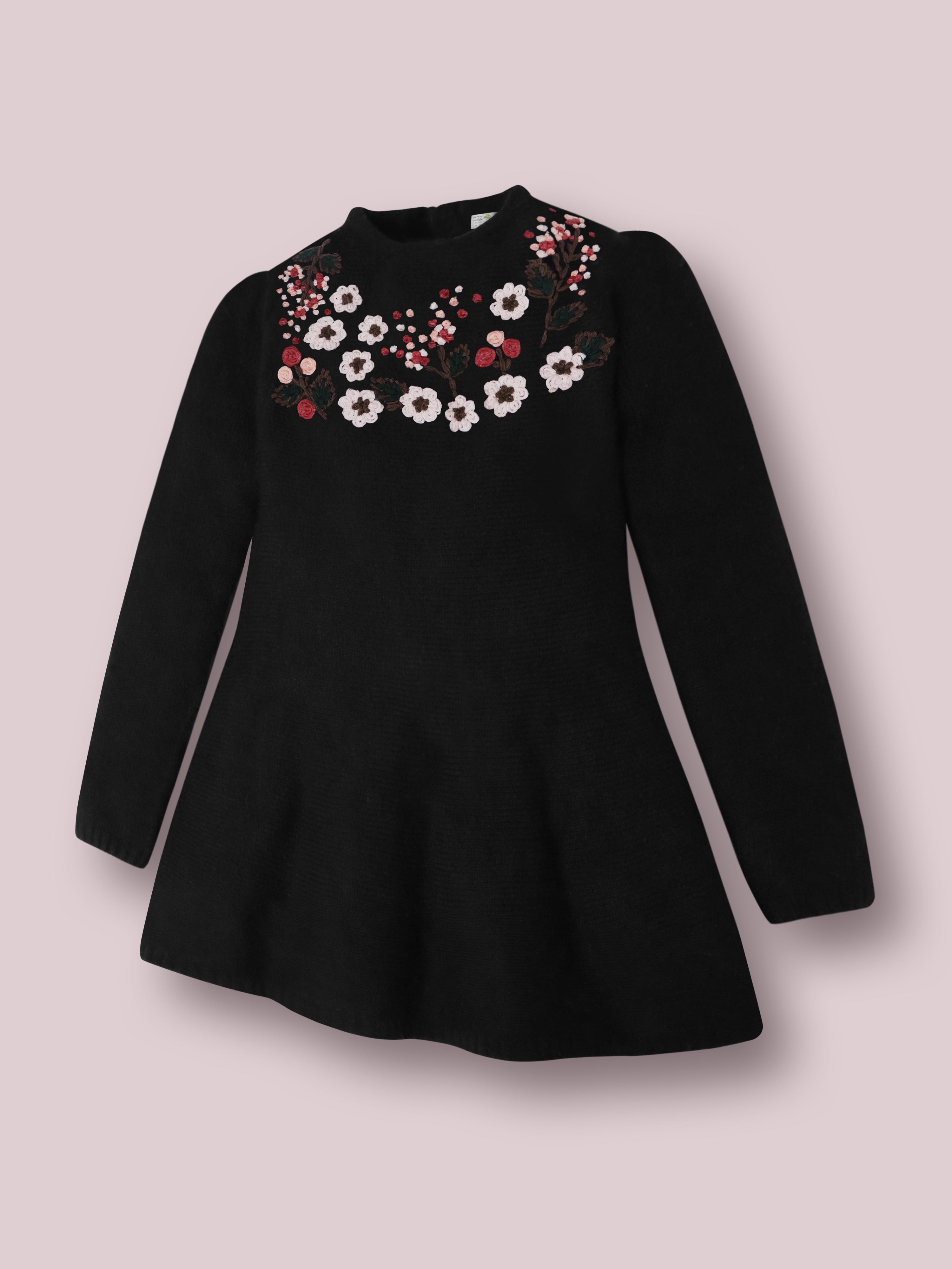 Black Embroidered Winter Dress
